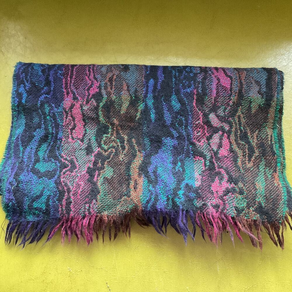 Fashion Scarf Multicolored Oil Slick Print Fringed 62x13